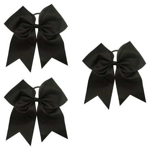 3 Black Cheer Bows Large Hair Bow with Ponytail Holder Cheerleader Ponyholders Cheerleading Softball Accessories