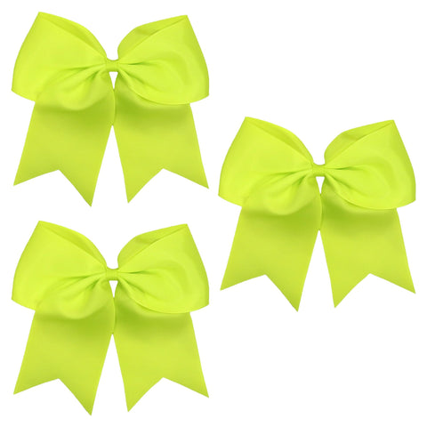 3 Neon Yellow Cheer Bows Large Hair Bows with Ponytail Holder Cheerleader Ribbon Cheerleading Softball Accessories