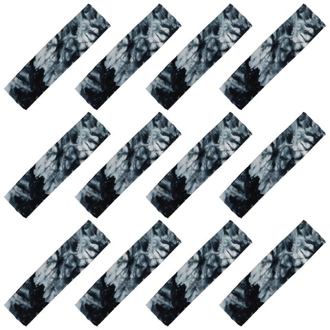 Cotton Headbands 12 Soft Stretch Headband Sweat Absorbent Elastic Head Band Tie Dye Black