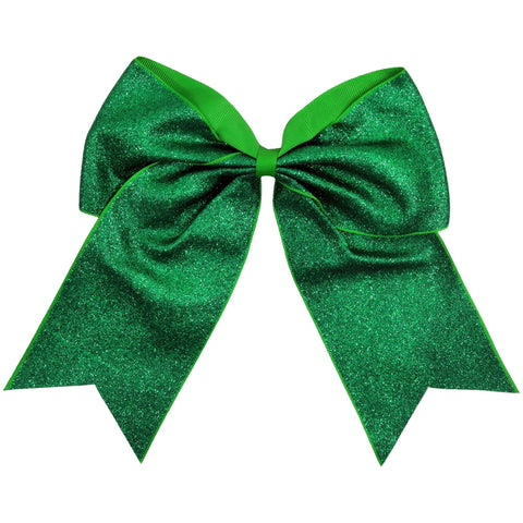 Green Glitter Cheer Bow for Girls Large Hair Bows with Ponytail Holder Ribbon