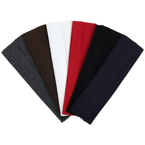 Cotton Headbands 6 Soft Stretch Headband Sweat Absorbent Elastic Head Bands Basic Set