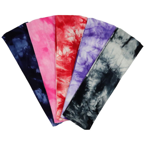 Cotton Headbands 5 Soft Stretch Headband Sweat Absorbent Elastic Head Bands Tie Dye Set