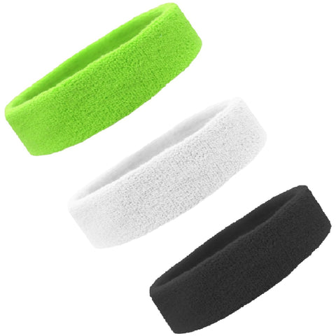 Sweatbands Terry Cotton Sports Headband Sweat Absorbing Head Band Neon Green Black White 3