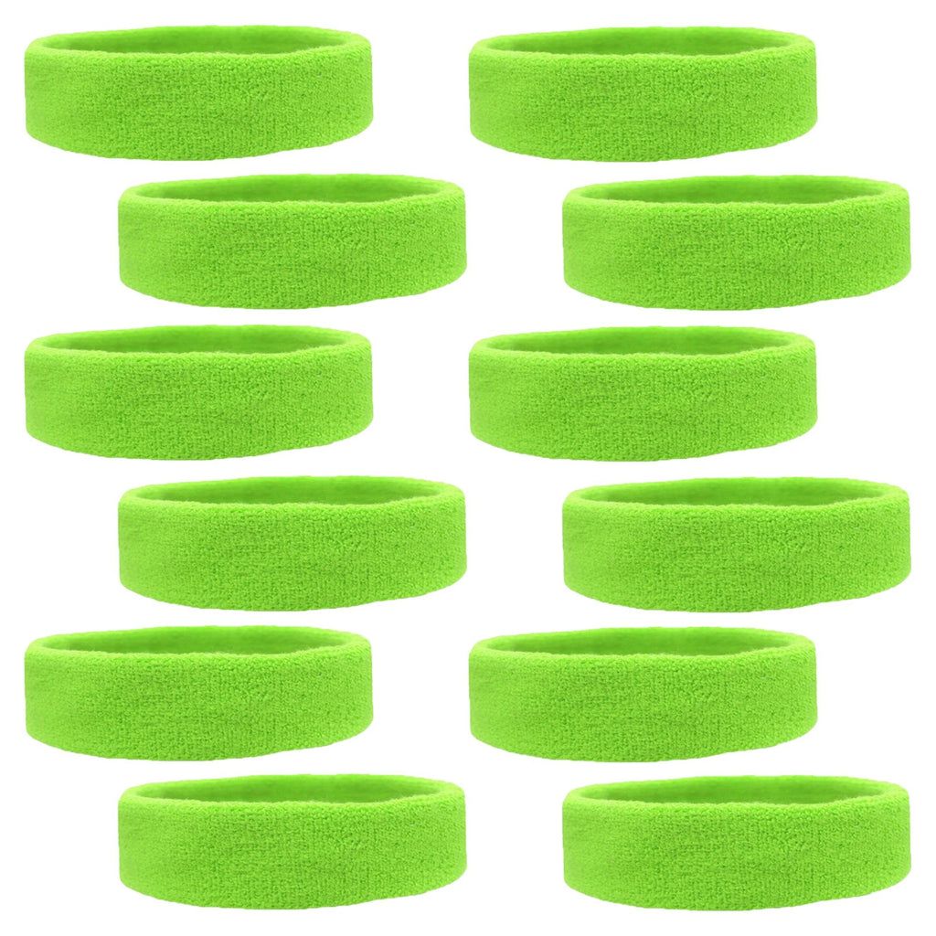 Sweatbands 12 Terry Cotton Sports Headbands Sweat Absorbing Head Bands Neon Green