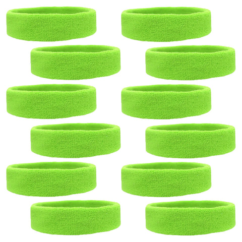 Sweatbands 12 Terry Cotton Sports Headbands Sweat Absorbing Head Bands Neon Green