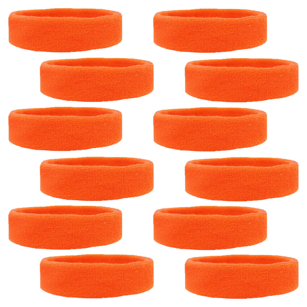 Sweatbands 12 Terry Cotton Sports Headbands Sweat Absorbing Head Bands Orange