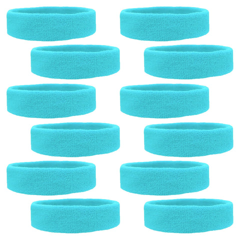 Sweatbands 12 Terry Cotton Sports Headbands Sweat Absorbing Head Bands Teal