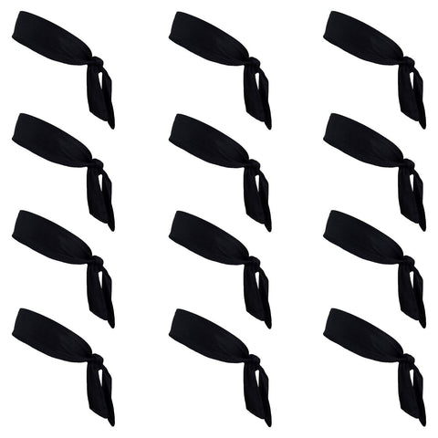 Tie Back Headbands 12 Moisture Wicking Athletic Sports Head Band Black