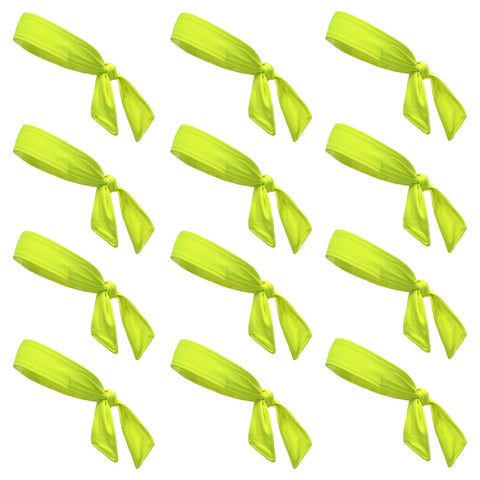 Tie Back Headbands 12 Moisture Wicking Athletic Sports Head Band Neon Yellow