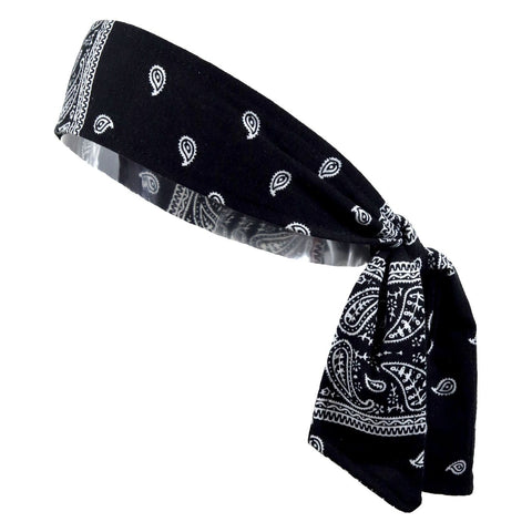 Tie Back Headband Moisture Wicking Athletic Sports Head Band Bandana Black