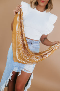 Silky Paisley Bandana Scarf, Mustard