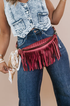 Revival Fringe Fanny Pack, Boho Red