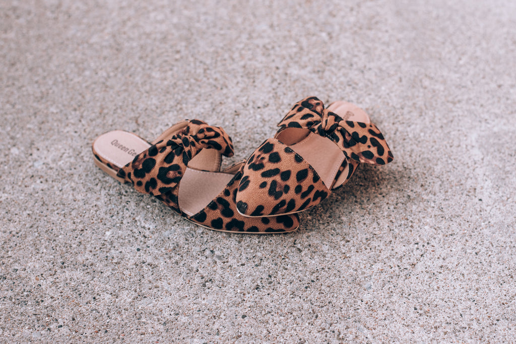 leopard bow mules
