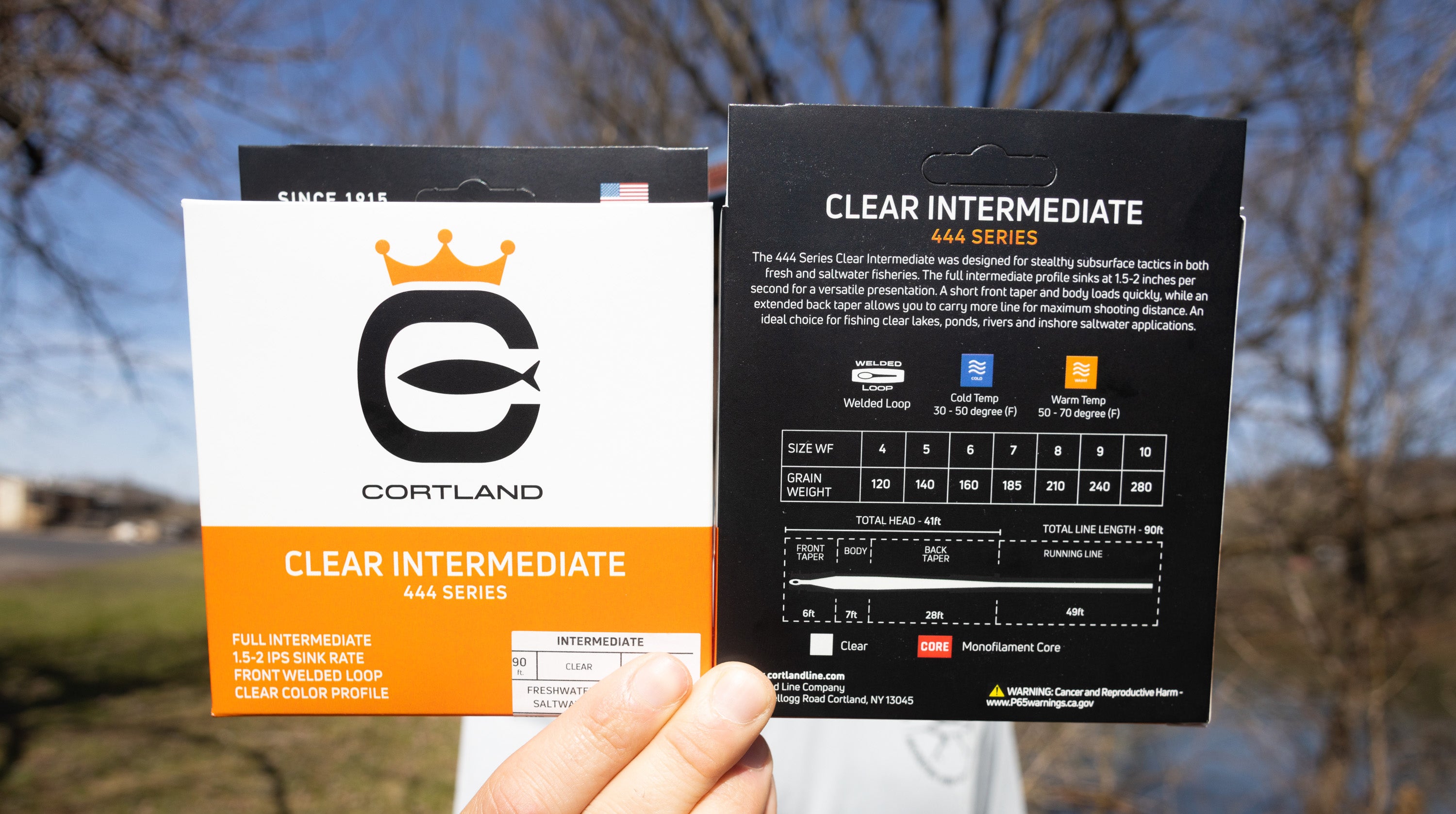 Front and back of the Clear Intermediate Fly Line Box