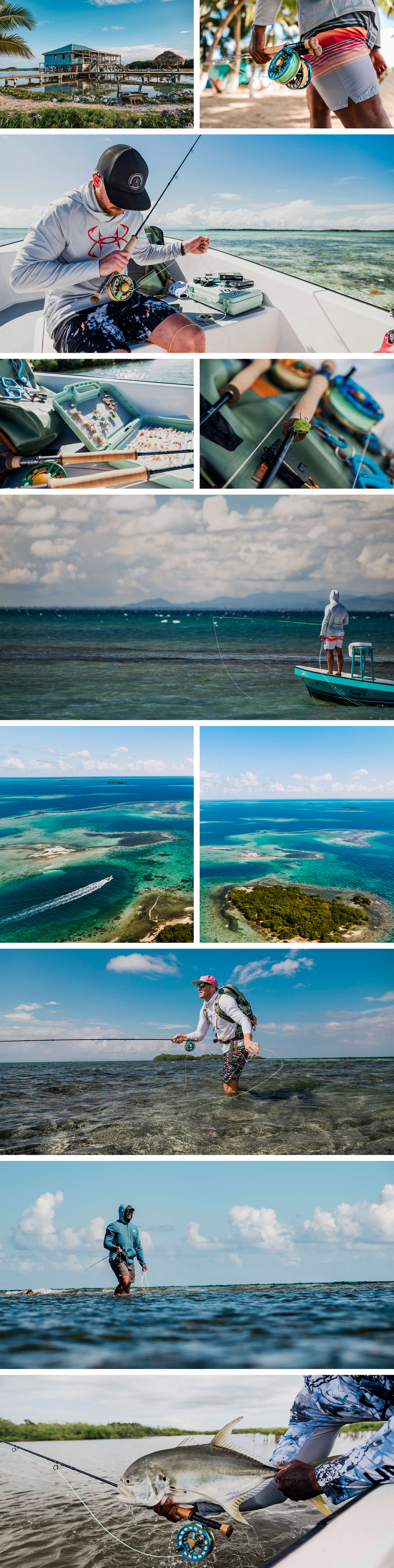 Eine Collage aus Bildern von einem Flugfischerausflug nach Belize