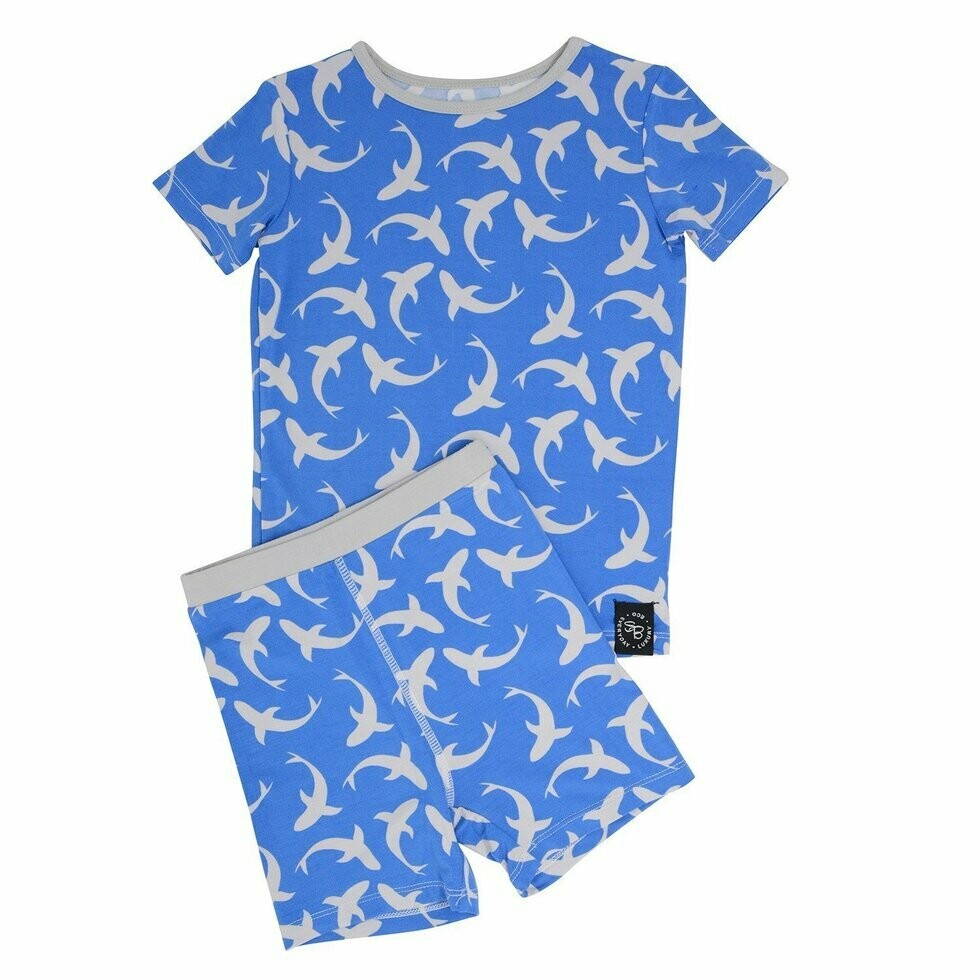 blue shark bamboo short pajama set