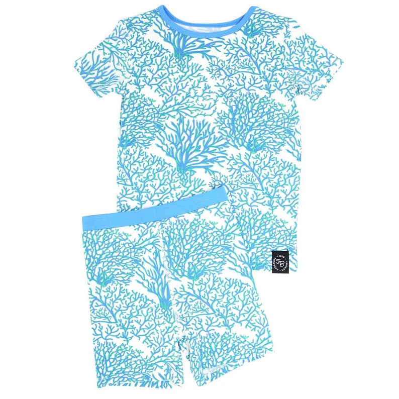 blue coral bamboo short pajama set