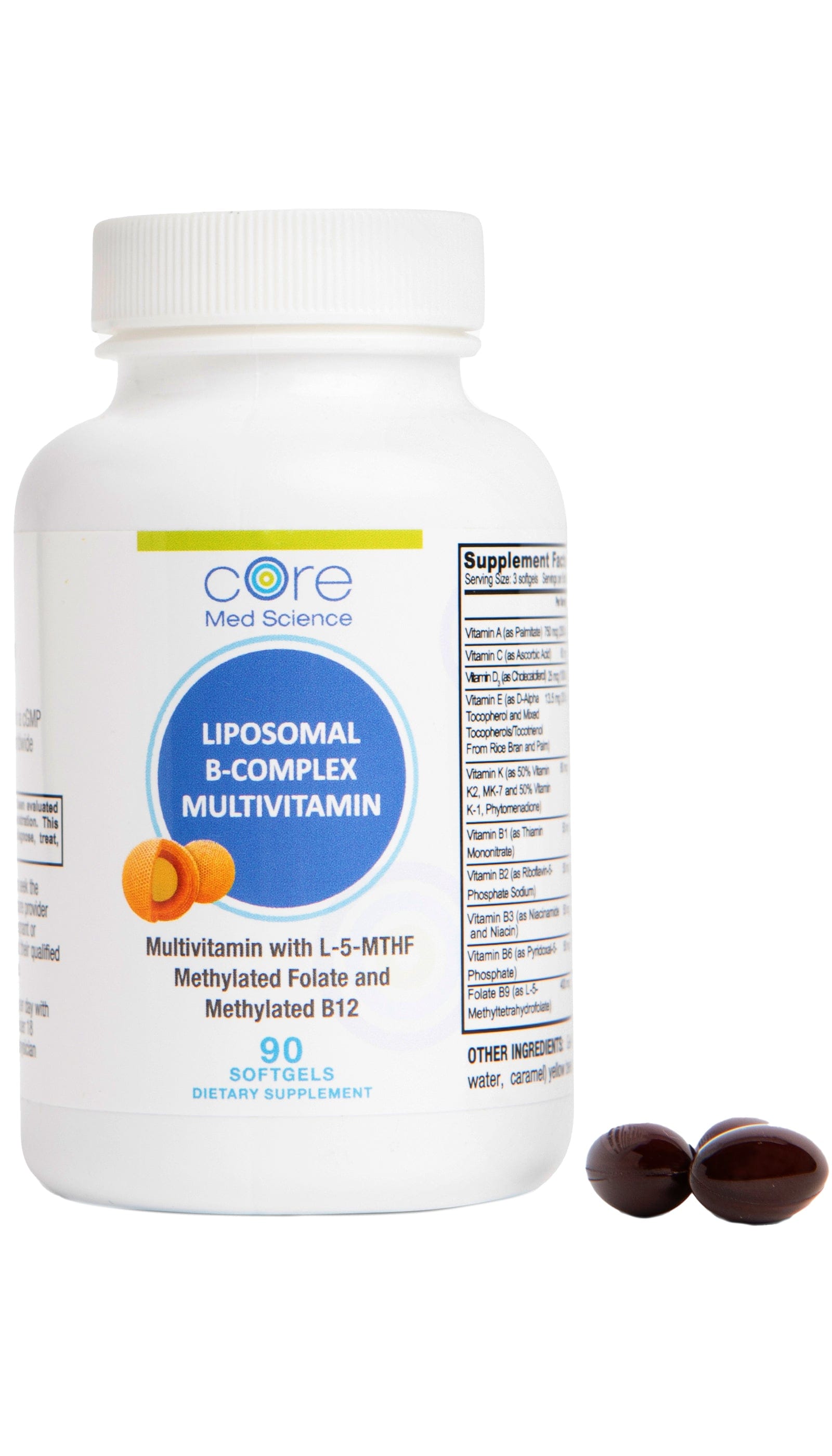 Liposomal Active B-Complex Multivitamin w/Minerals - Softgels (90 Count/ 30 Servings) - Core Med Science product image