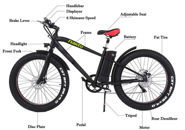 nakto 26" cruiser fat tire electric bike