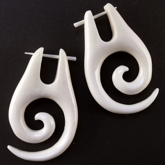 Large hoop Spiral Jewelry | Maori Spiral. Tribal Earrings, Bone Jewelry.
