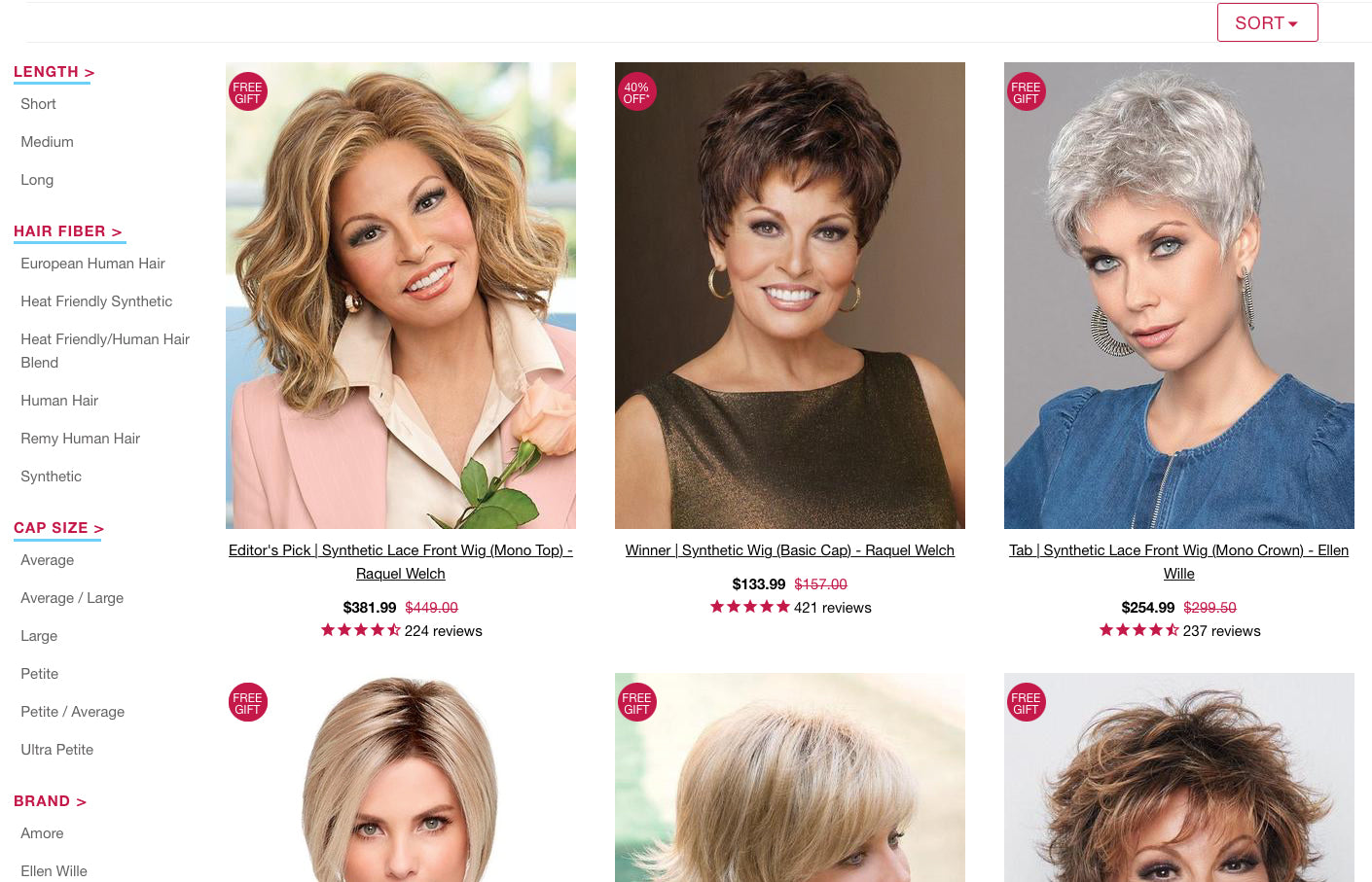 Collection Filters on Wigs.com