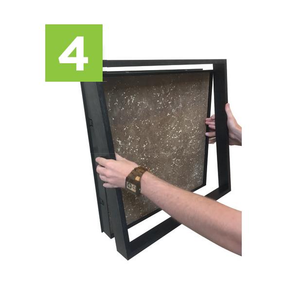 Step Four to install your moss wall art kit - Snap on front of frame.