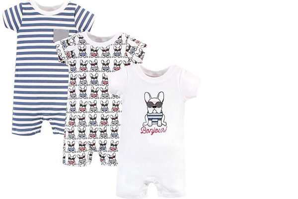 FRENCH BULLDOG UNISEX COTTON ROMPERS - 3 PACK