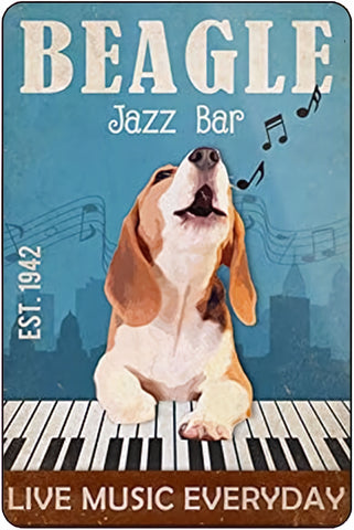 DJANGO DOG BLOG-'Beagle Jazz Bar' Metal Wall Sign