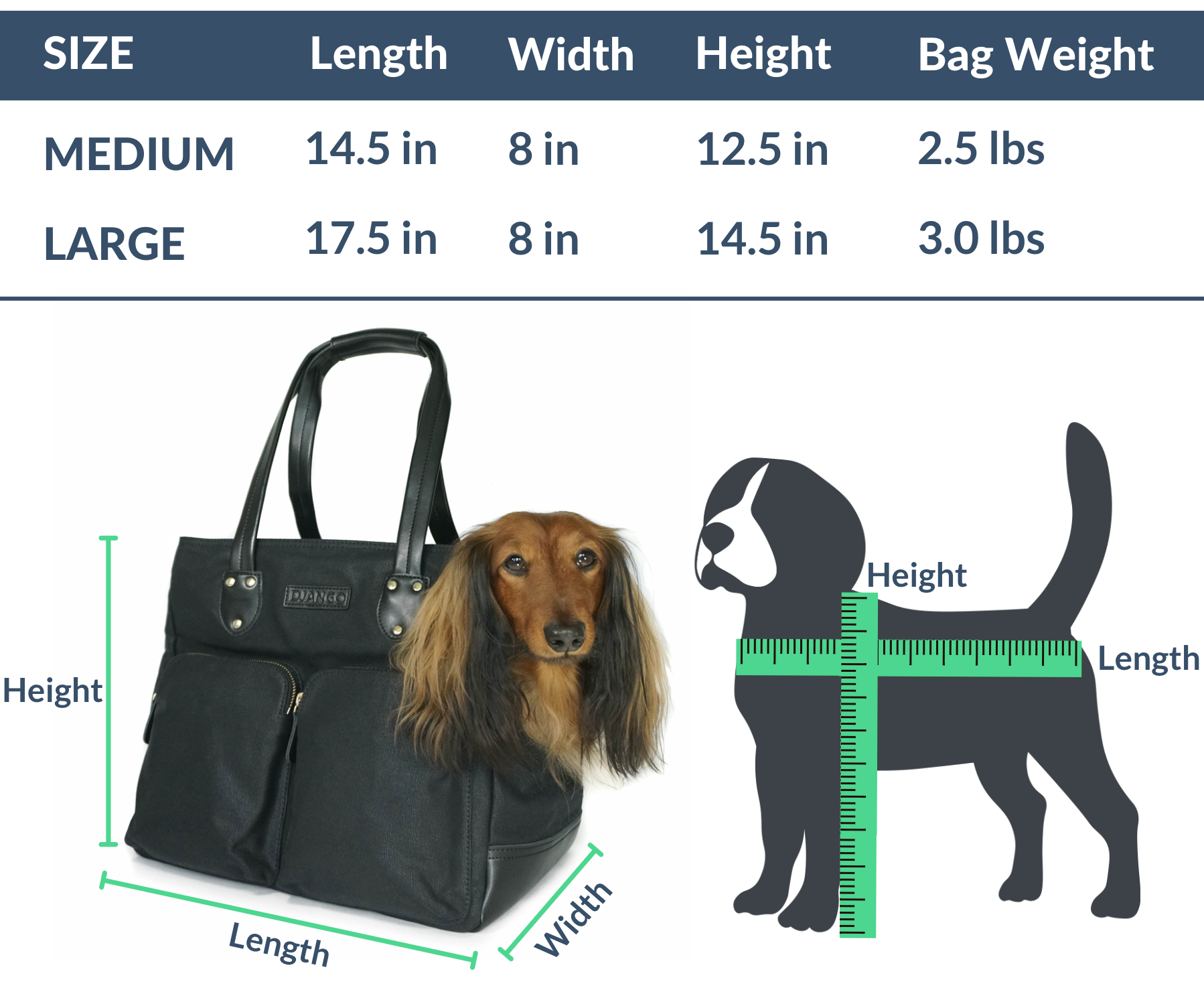 DJANGO Dog Carrier Bag Sizing