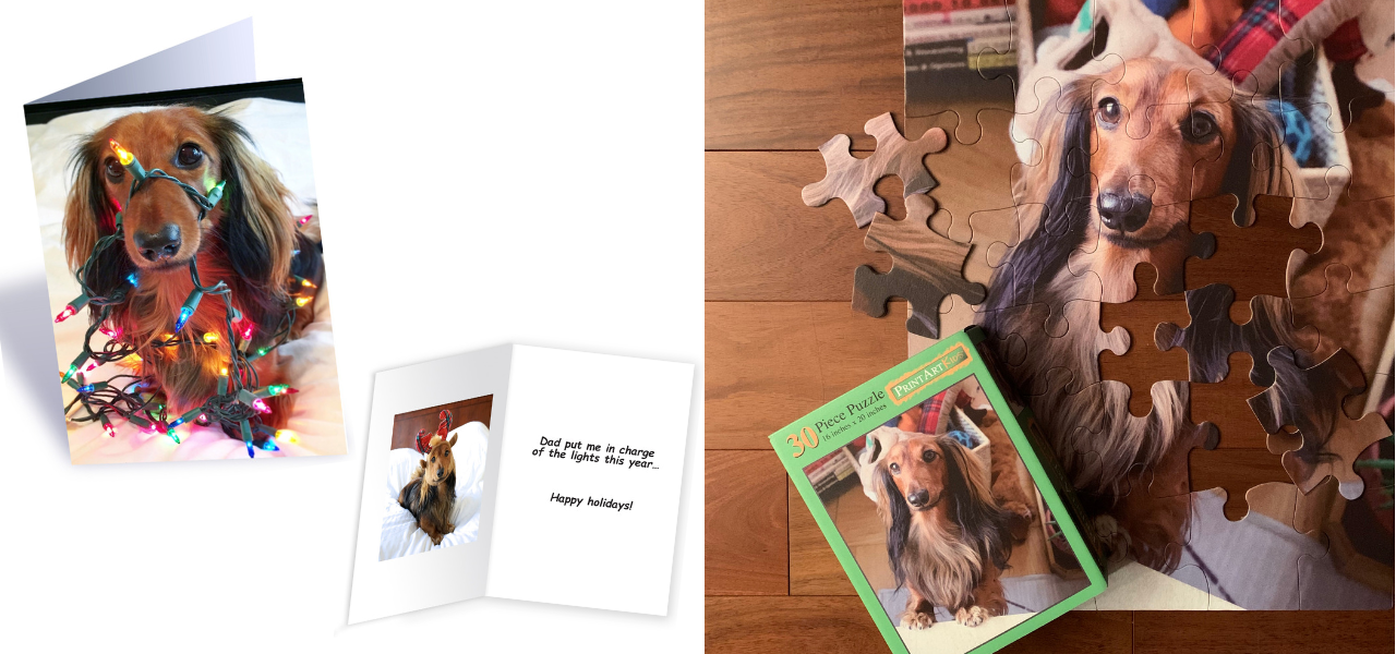 Django's Custom holiday cards and puzzle from PrintArtKids.com
