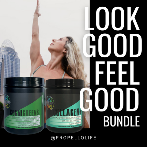 propello life look good feel good bundle with collagen coffee creamer and super food greens powder