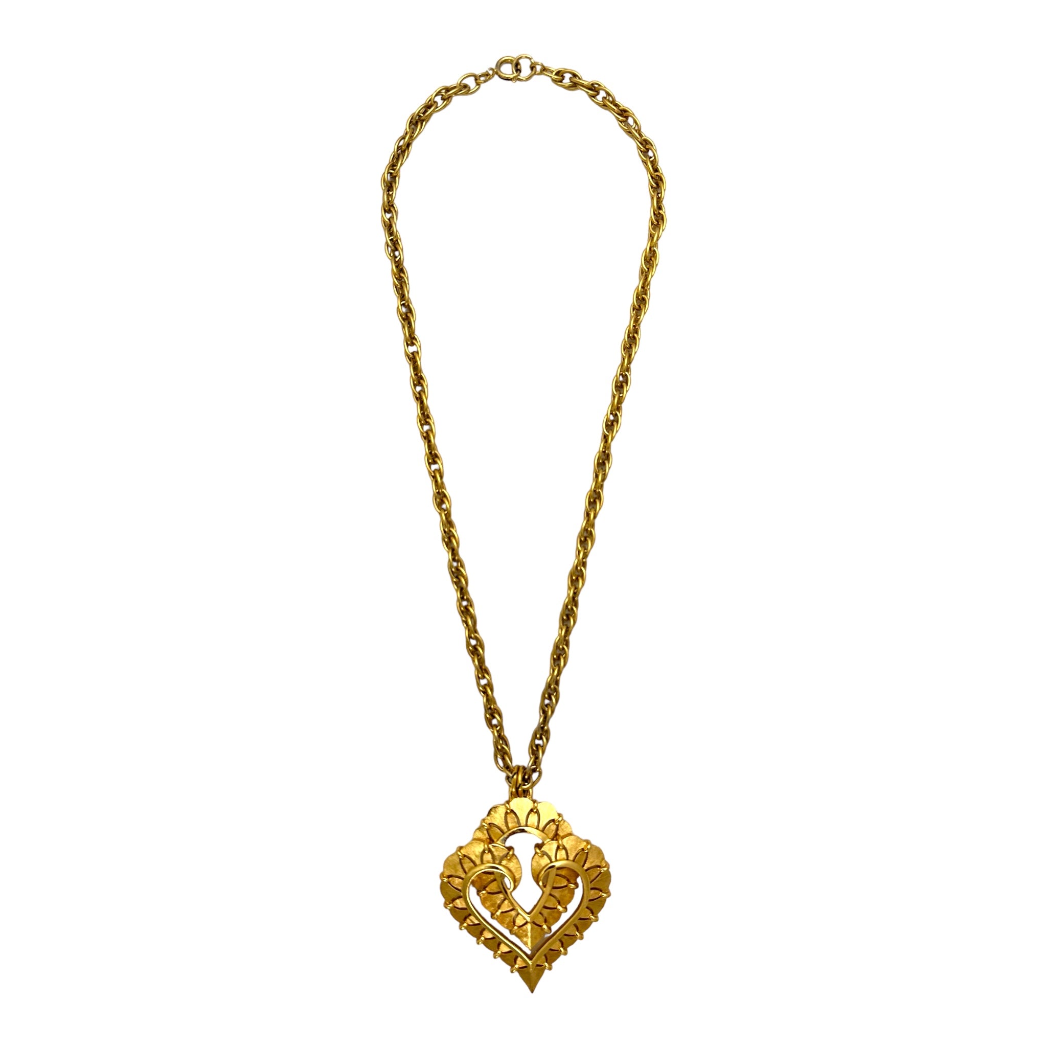 Vintage Gold Tone Crown Trifari Layered Heart Pendant Necklace 21鈥