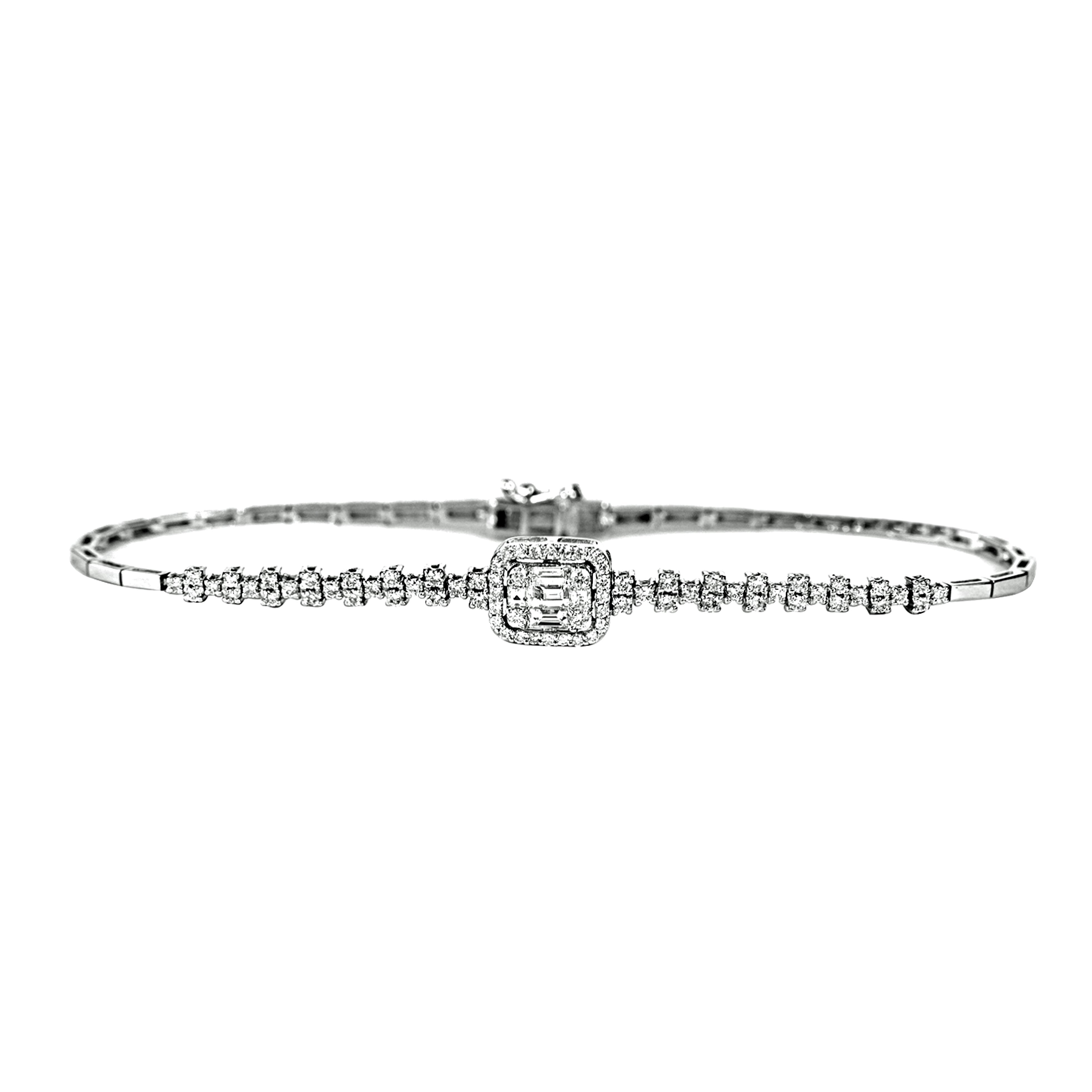 0.93tcw Round & Baguette Diamonds in 18K White Gold Bracelet 7"