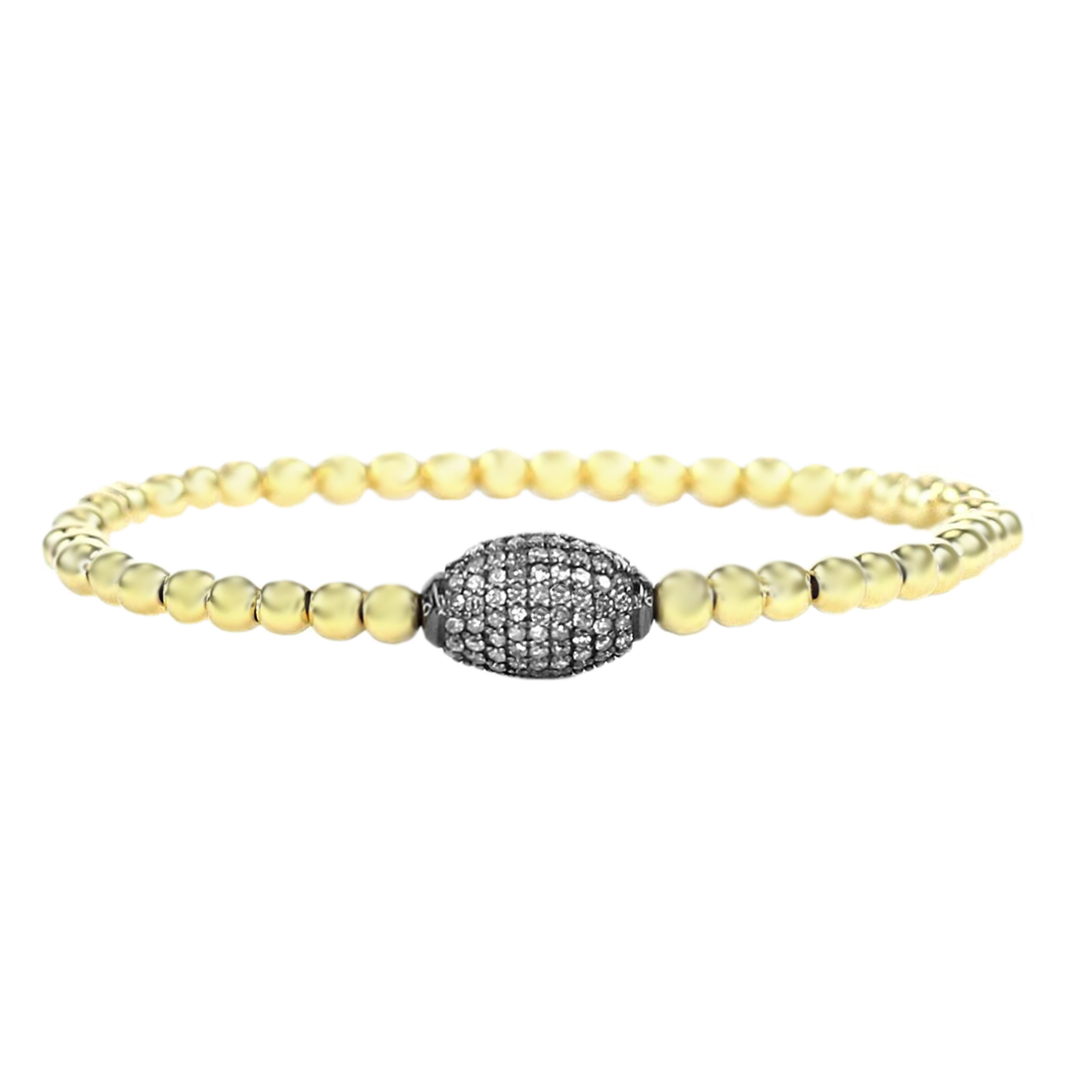 1.08ct Natural Diamonds in 14K Yellow Gold Bead Stretch Bracelet