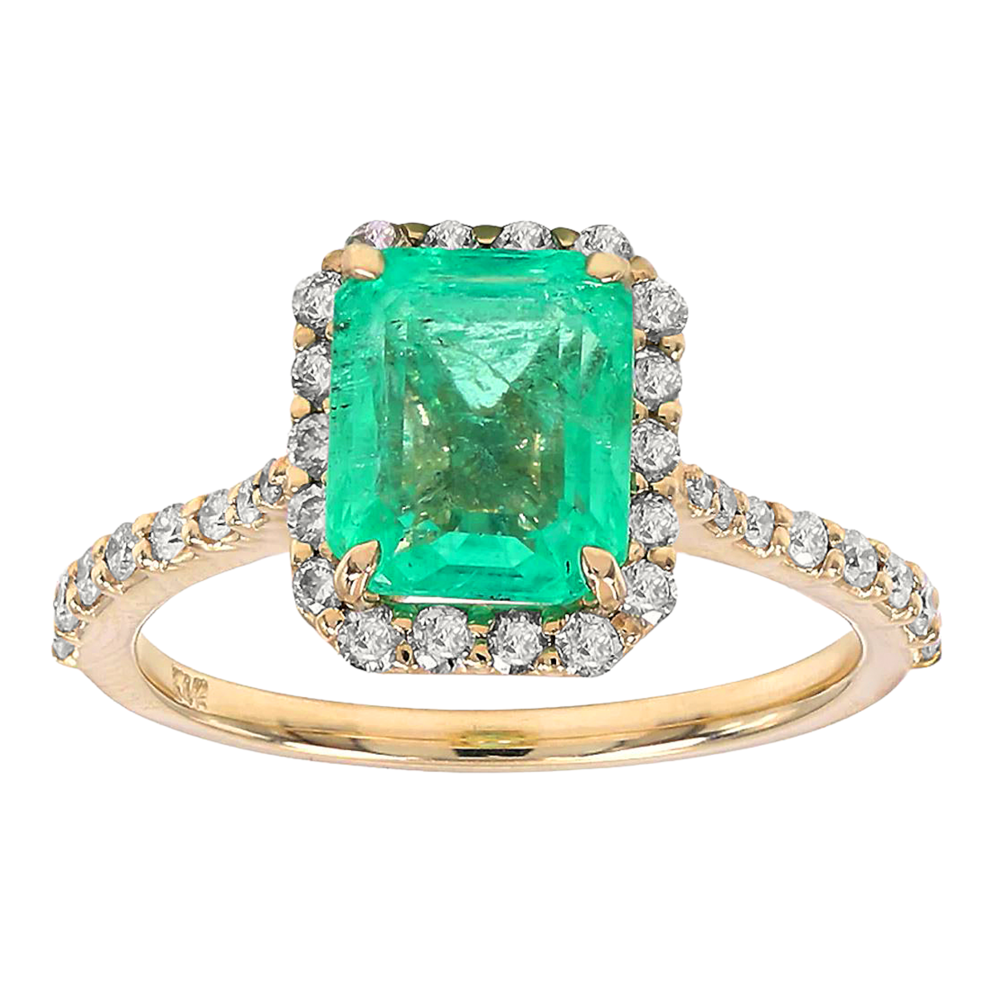 2.24tcw Colombian Emerald with Diamonds in 14K Yellow Gold Halo Solitaire Ring