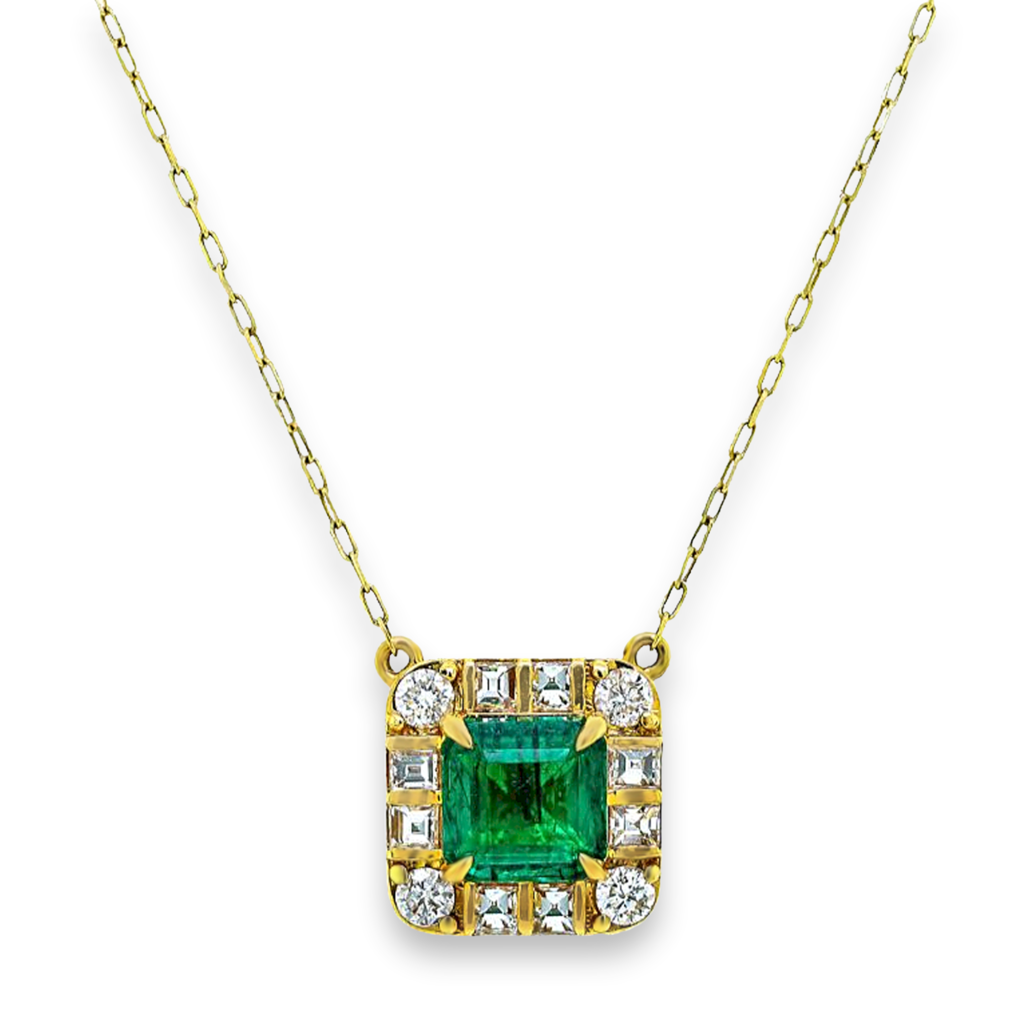 2.57tcw Emerald witn Diamonds in 18K Yellow Gold Necklace 18"