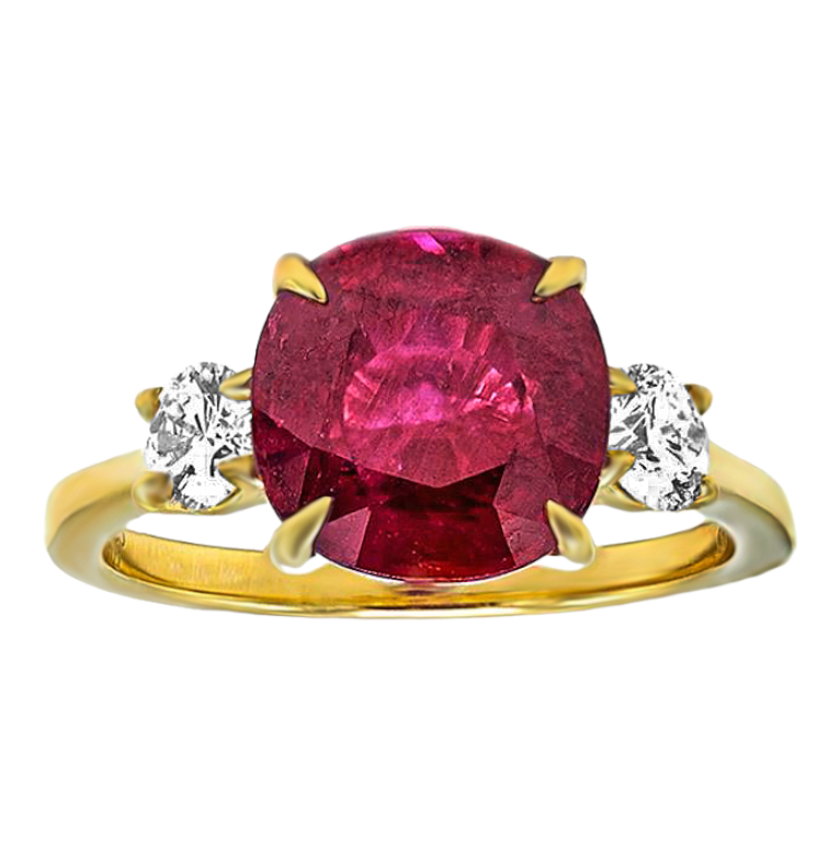 5.58tcw Certified East African Ruby with Diamonds in 18K White Gold Three-Stone Anniversary Ring