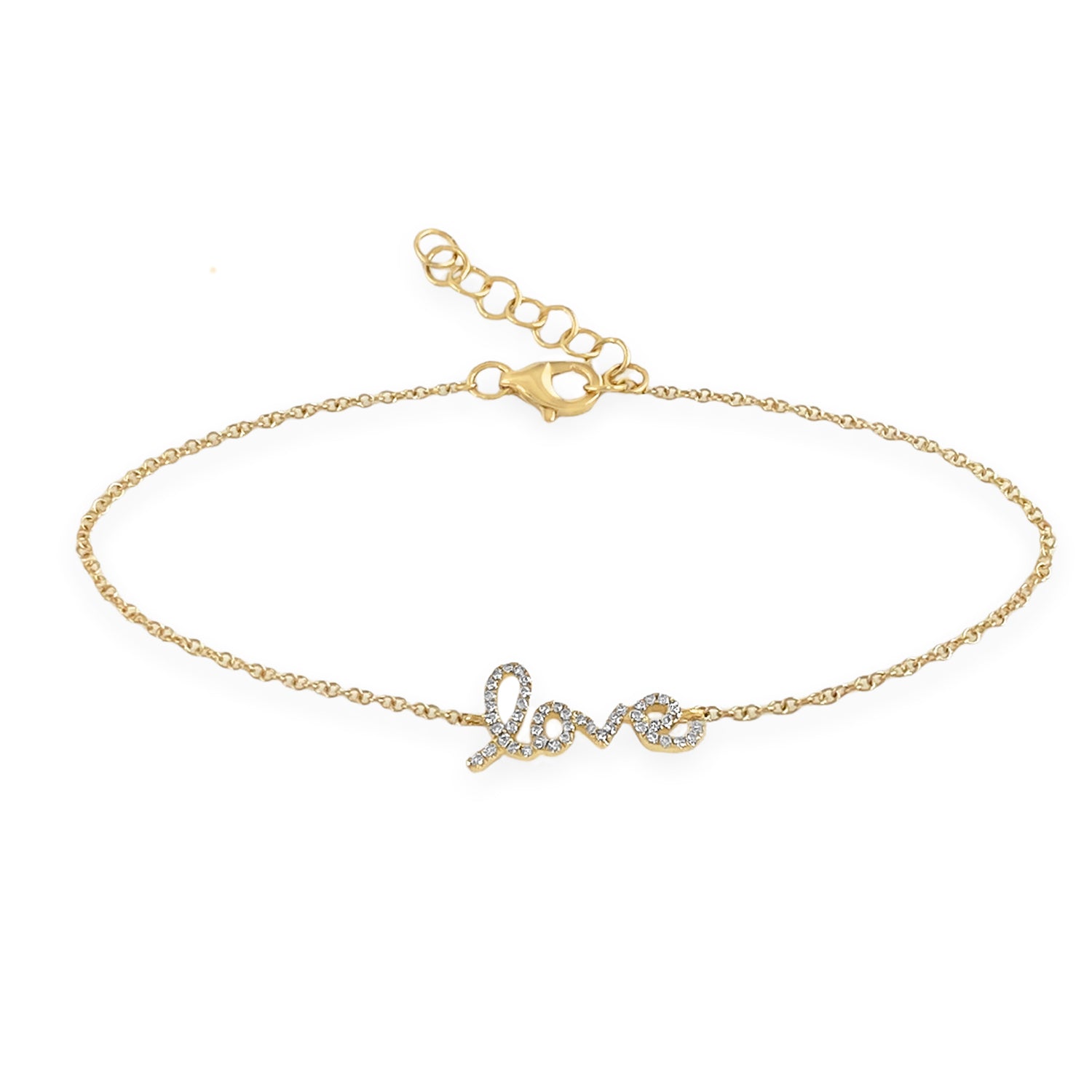 0.10ct Round Diamonds in 14K Yellow Gold Scribed Word LOVE Trendy Bracelet 7"