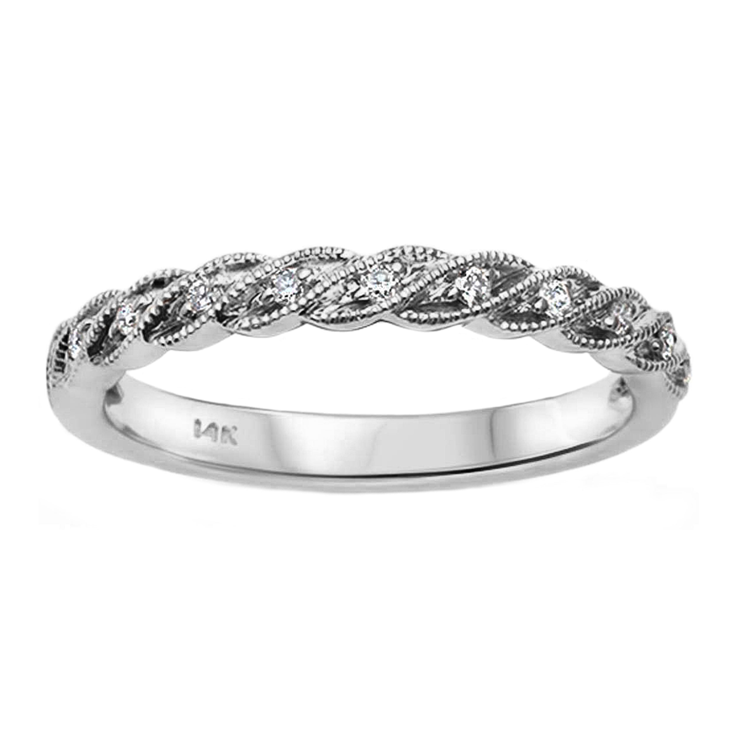 0.09ct Round Diamonds in 14K Gold Twisted Milgrain Band Ring