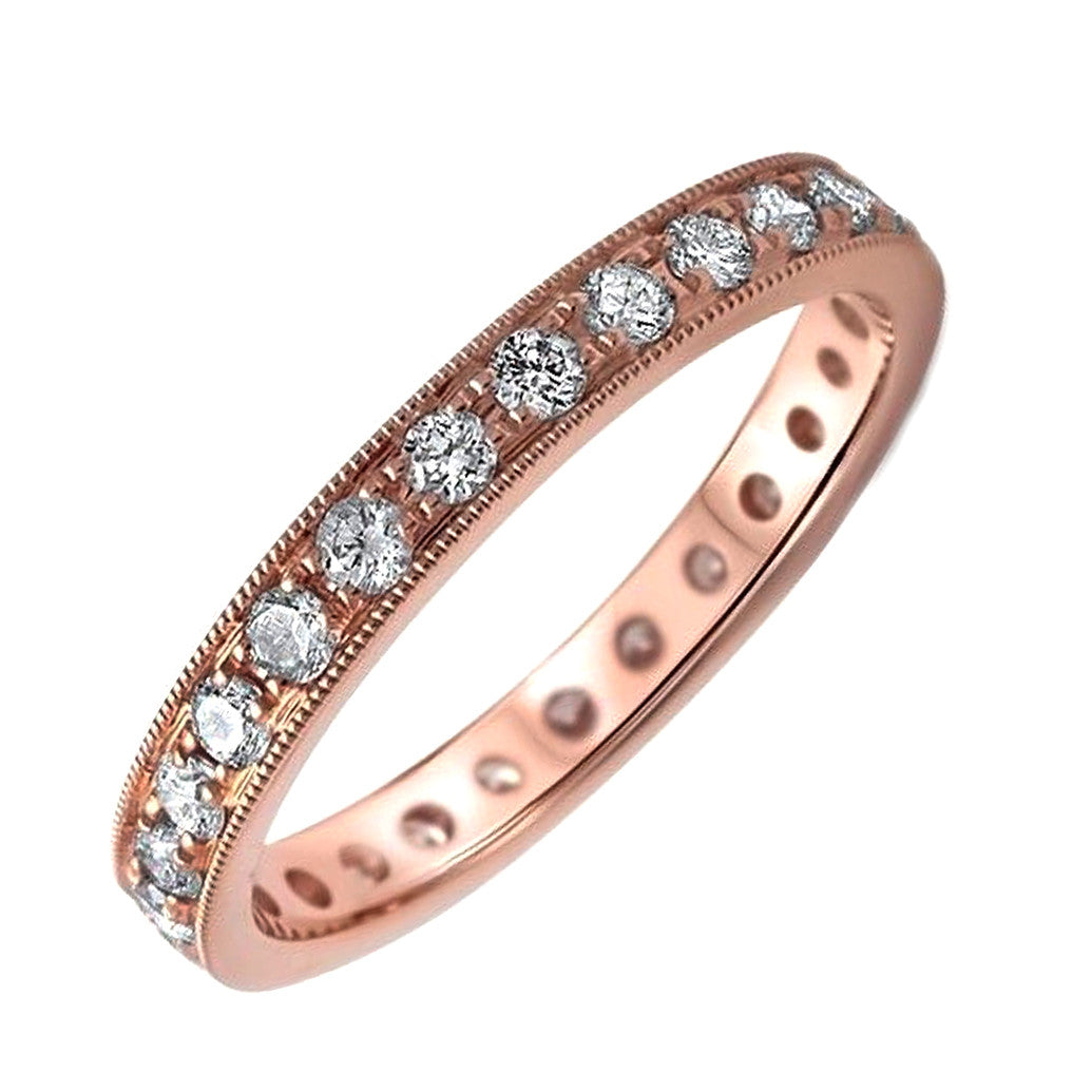 0.68ct Round Pav茅 Diamonds in 14K Rose Gold Wedding Eternity Band Ring