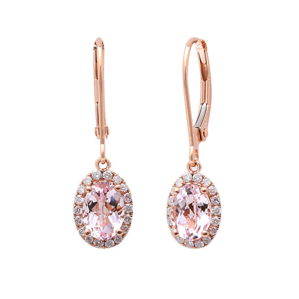 1.53 Oval Morganite & Diamonds in 14K Rose Gold Dangle Earrings – NOVALO