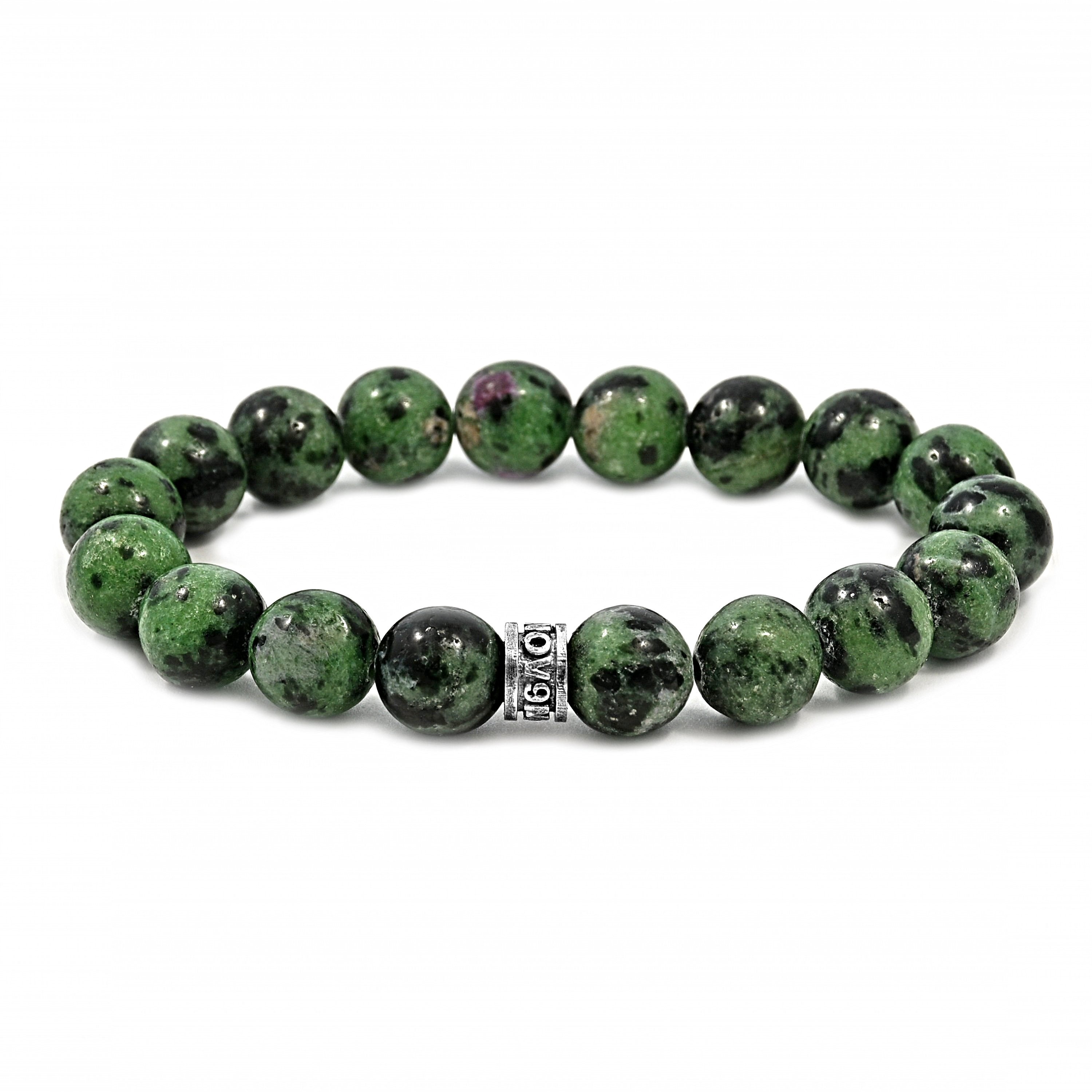 26.00ct Ruby Zoisite 10mm Beads & 925 Sterling Silver Spacer Stretch Bracelet