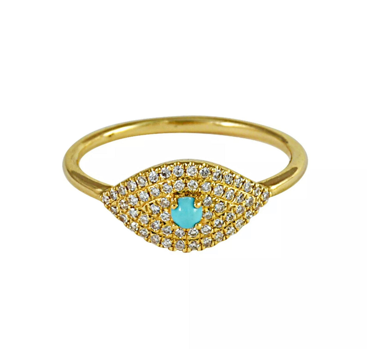 0.23ct Cabochon Turquoise & Diamonds in 14K Gold Evil Eye Ring