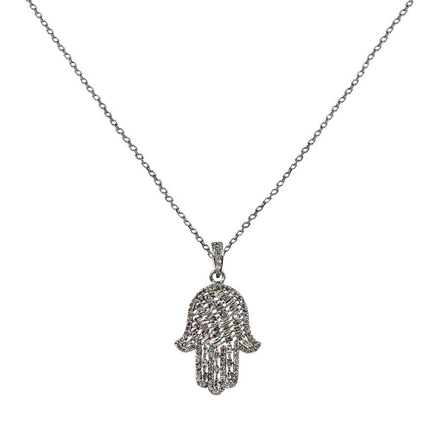 1.29ct Diamonds in 925 Sterling Silver Hamsa Hand Pendant Necklace