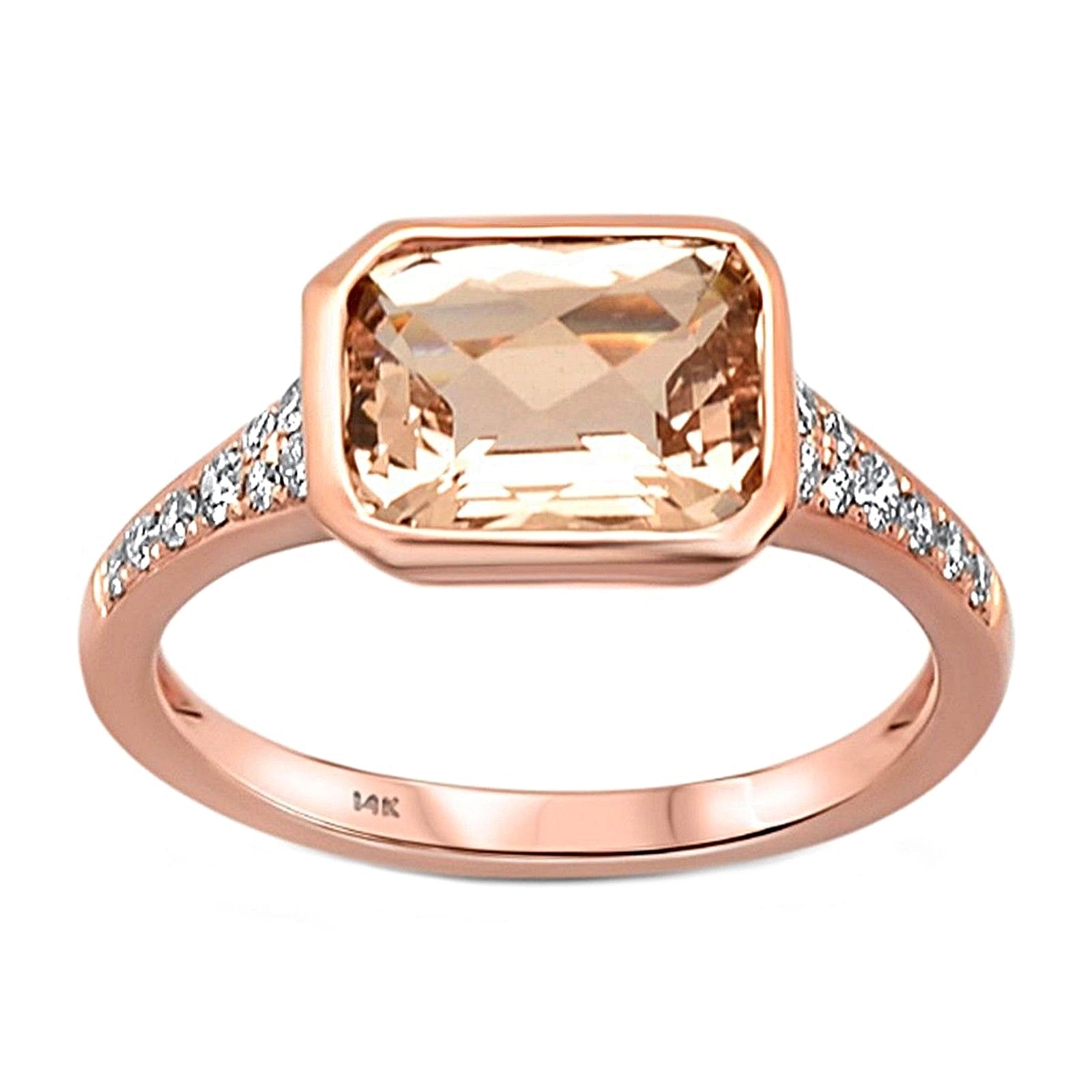 2.27tcw Emerd-Cut Morganite & Diamond Accents in 14K Rose Gold Ladies Ring