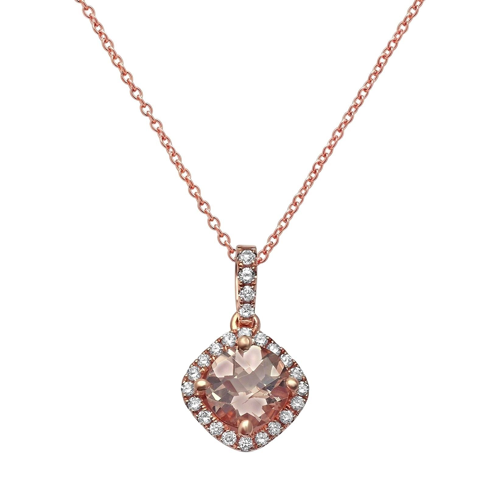 0.89tcw Cushion Cut Morganite & Diamond in 14K Rose Gold Pendant Necklace