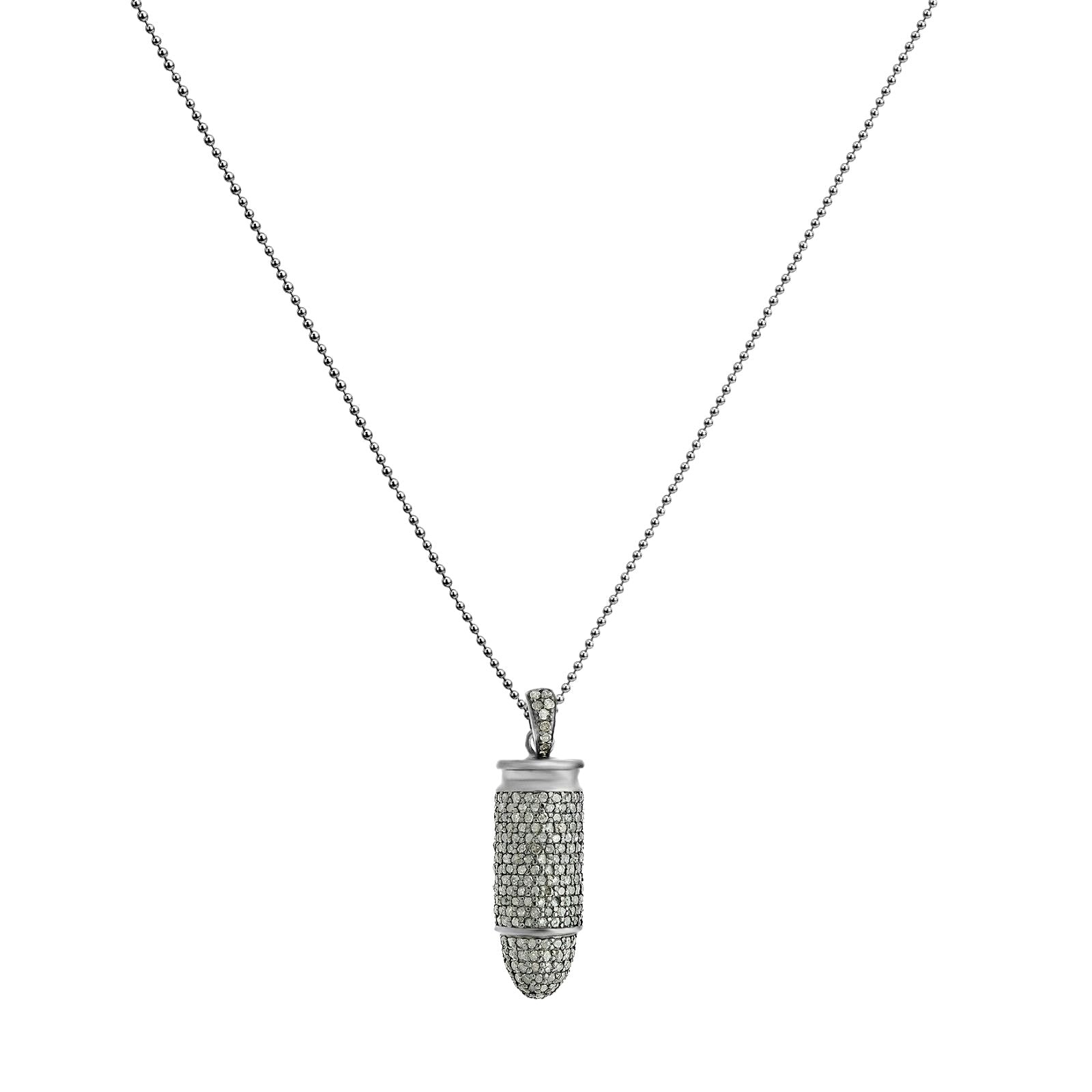 3.86ct Diamonds in 925 Black Rhodium Sterling Gun Bullet Pendant Necklace