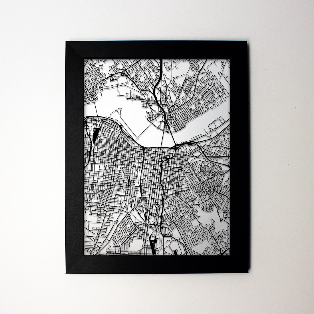 Louisville KY framed laser cut map – CarbonLight Laser Cut Maps