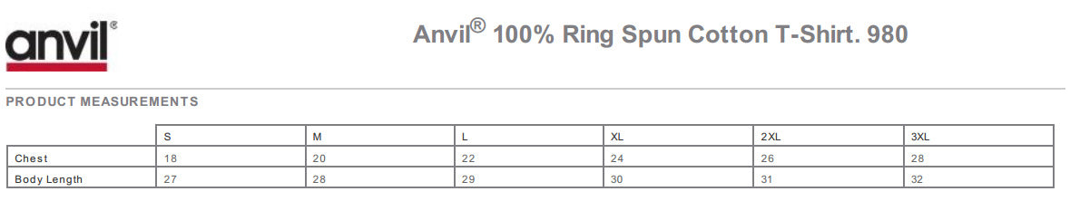 Anvil 980 Size Chart