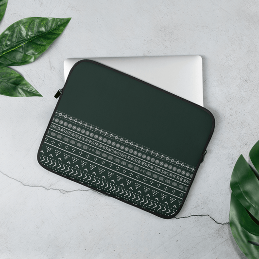 Emerald Mudcloth Boho Laptop Sleeve - Chocolate Ancestor